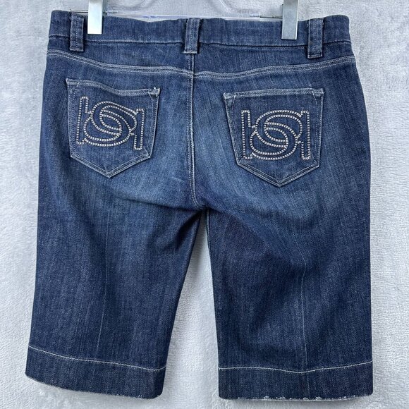 BEBE Trouser Walk Bermuda Shorts Womens Size 30 Medium Wash Low Rise Blue - Picture 2 of 10